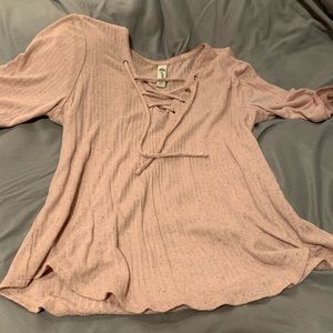 Short Sleeve Lace Up Sweater